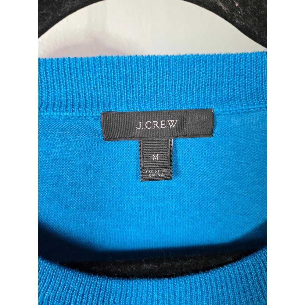 J.Crew‎ 100% Merino Wool Sweater Medium Blue Lightweight Crewneck Preppy Capsule